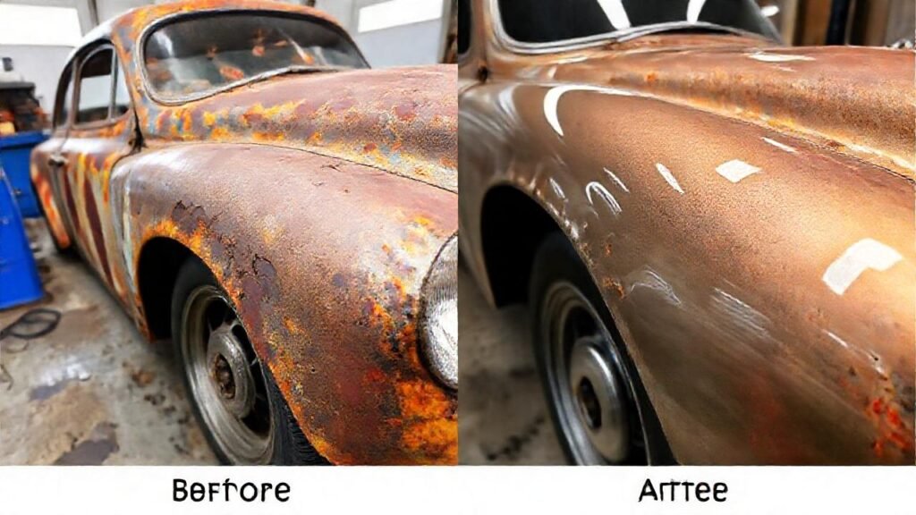 El coche oxidado se transformó con pintura