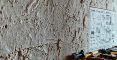 Un albañil confuso examina una pared imperfecta