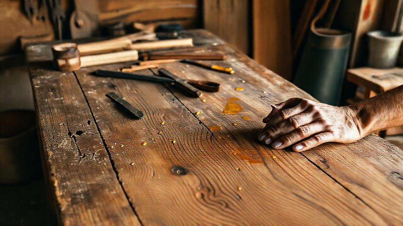 Tabla de trabajo envejecida, textura realista