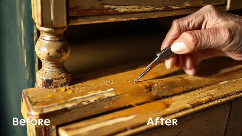 Muebles antiguos, restaurados con imperfección