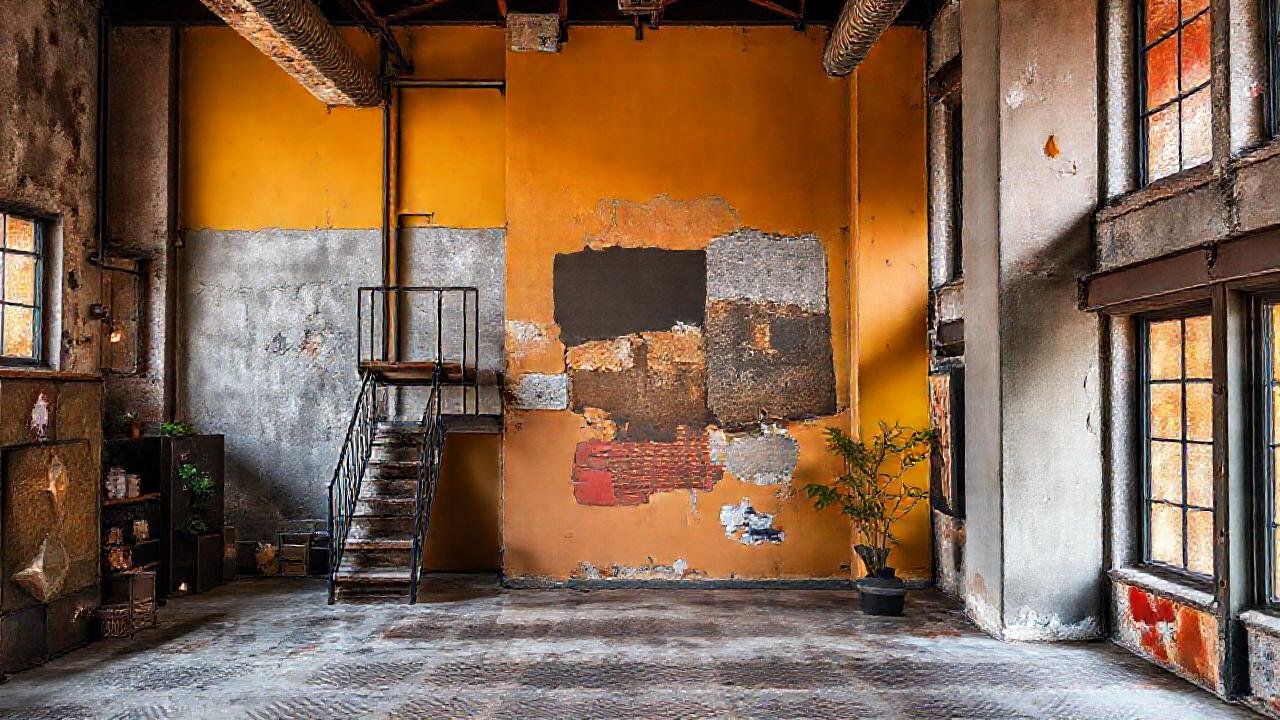 Un loft industrial combina texturas y colores