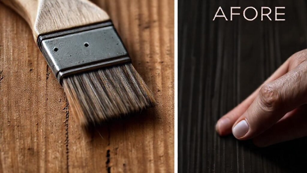 Pincel trabaja madera con solución