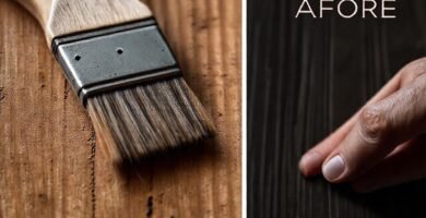 Pincel trabaja madera con solución