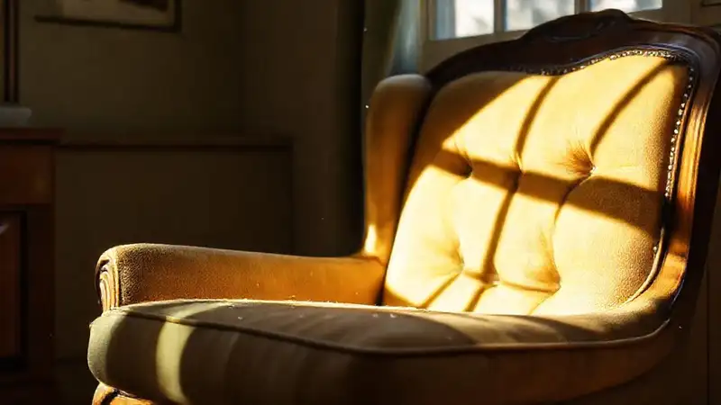 Un sillón vintage brilla en la luz