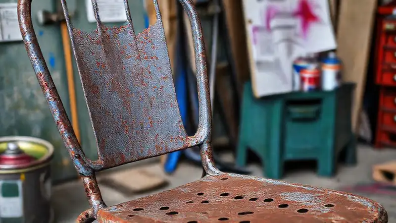 Se restauró una silla metálica con pintura