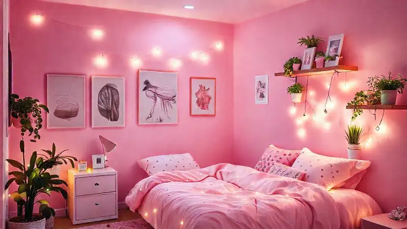 Un dormitorio rosa crea ambiente onírico
