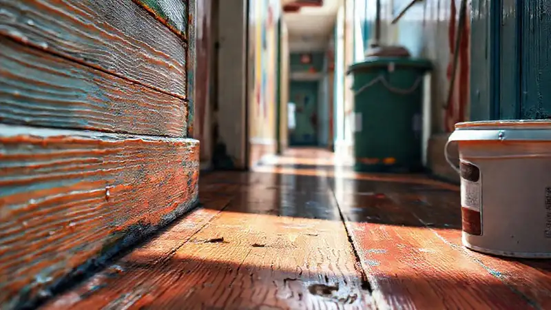 Pintura vibrante en piso desgastado